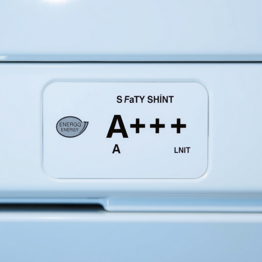 A photorealistic close-up of the Arçelik 243410 Economical indoor unit's energy label show