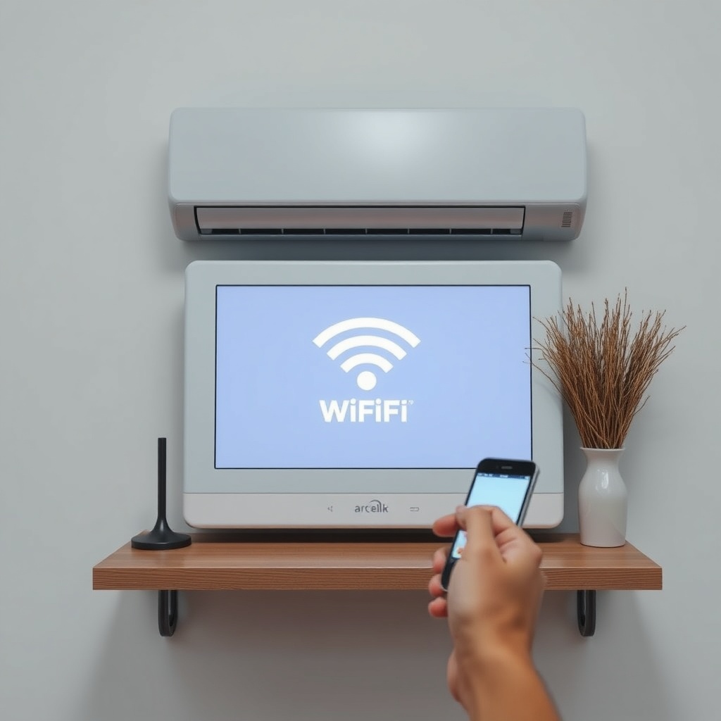 Bir kullanıcının elinde akıllı telefon ile Arçelik 243410 Ekonomik klimanın Wi-Fi ayarları