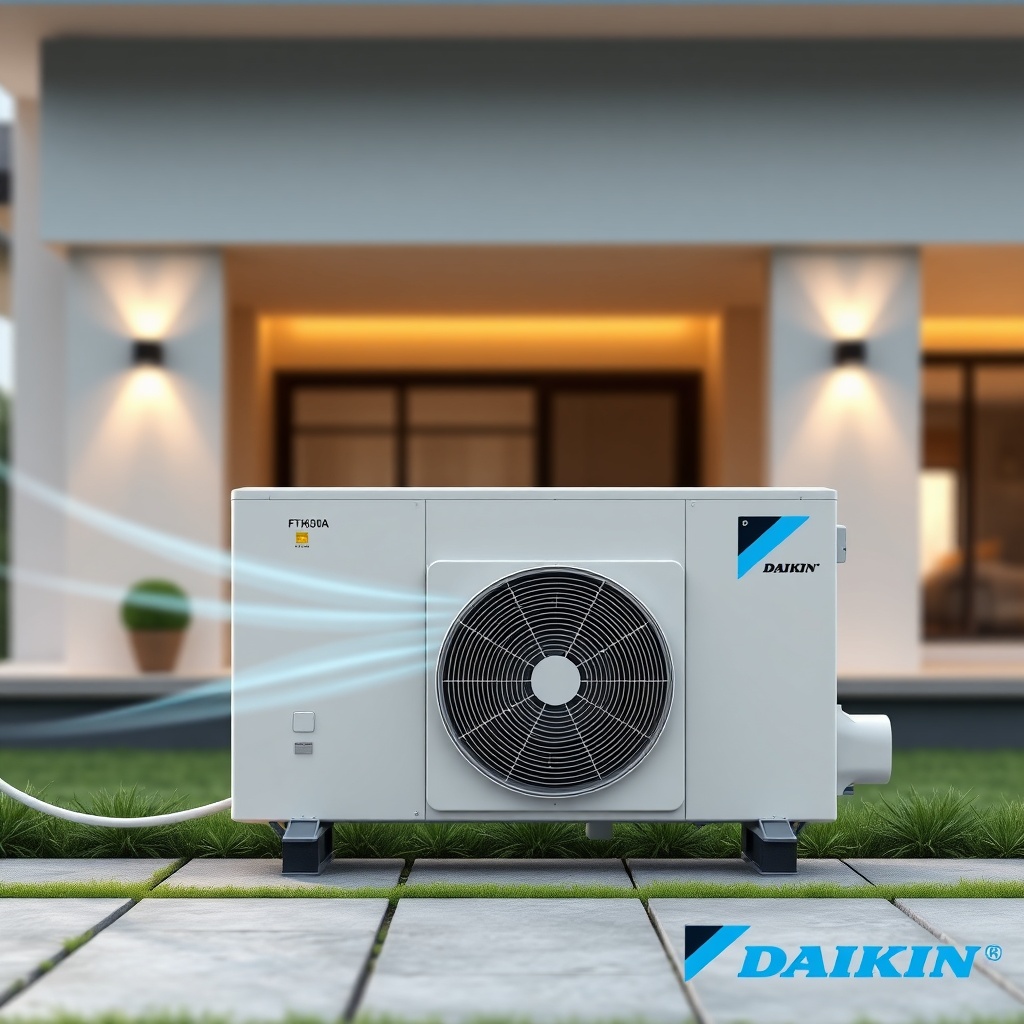 <clean photorealistic photo/illustration of the Daikin Emura FTXM35M outdoor unit