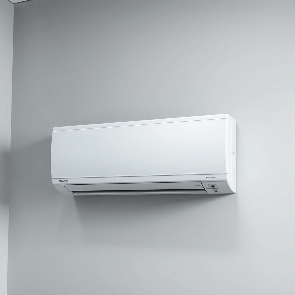 <clean photorealistic photo of Daikin Emura FTXR35M mounted on a modern white wall