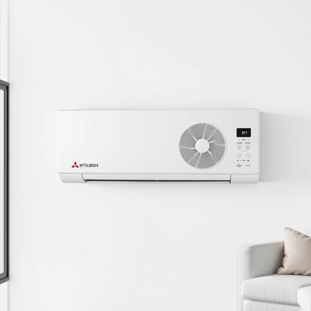 <clean photorealistic photo of Mitsubishi Heavy SRK 35 ZS-W indoor unit sensor panel and i