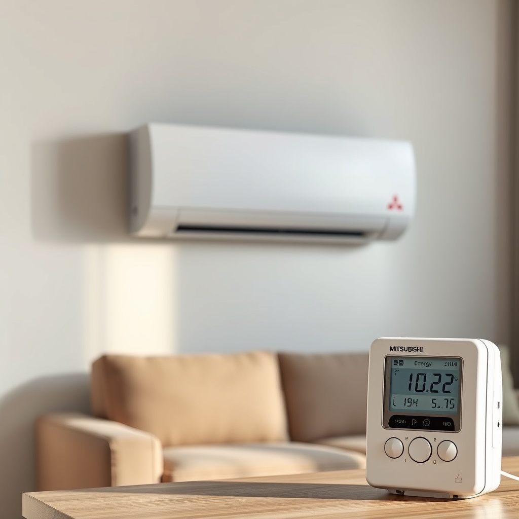 <clean photorealistic photo of a Mitsubishi Heavy SRK/SRC 35 ZS-W split unit mounted on a
